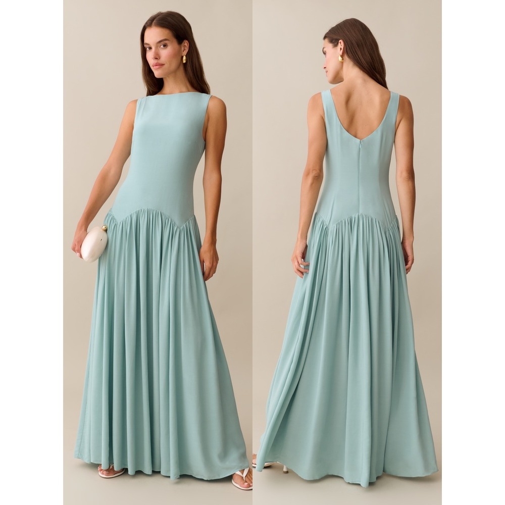 NWT Kourt Odessa Drop Waist Maxi Dress in Light Turquoise - Size 4